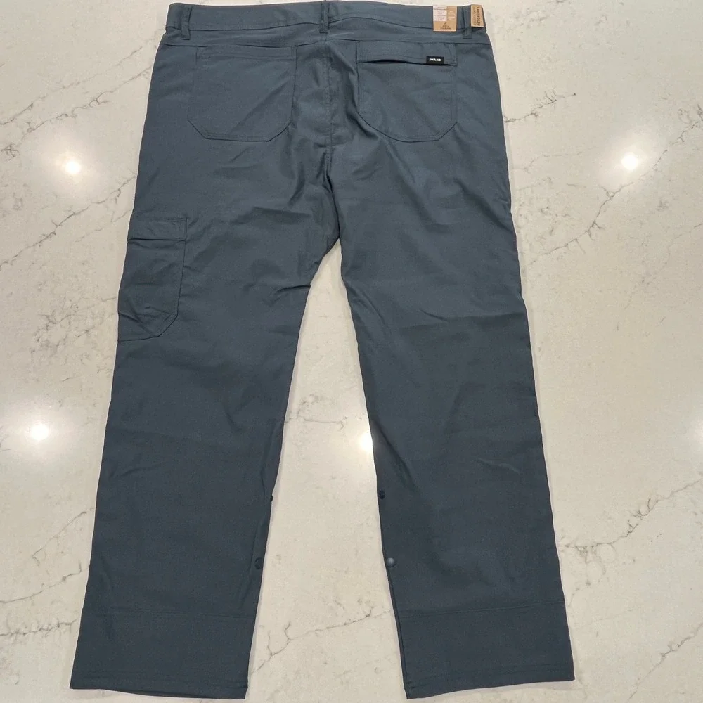 Prana NEW Stretch Zion Slim Pant II Mens 42 x30 Grey Blue Hike Convertible Cargo